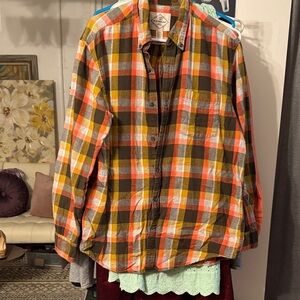 Men's Orange and Brown Plaid Shirt
